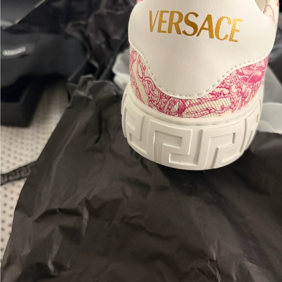 Versace Women's Cream and Pink Patterned Sneakers - Picture 2 of 10